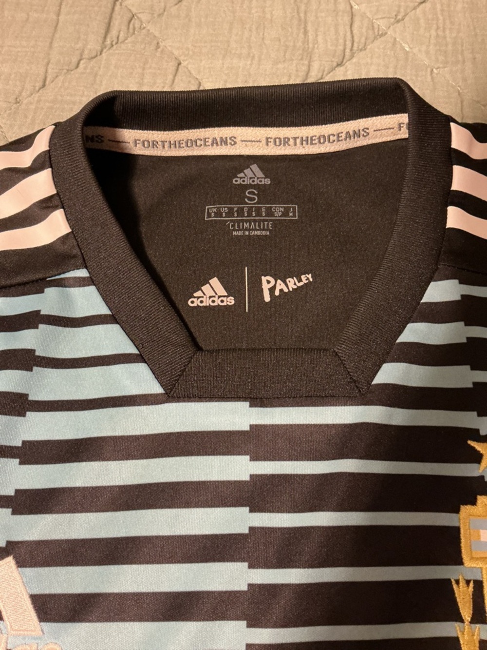 adidas Kids Argentina Striped Soccer Jersey in Blue & Black - Picture 2 of 2